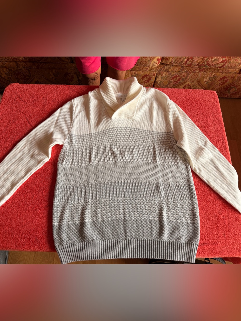 Calvin Klein Colorblock Turtleneck Sweater Cream Gray XL
